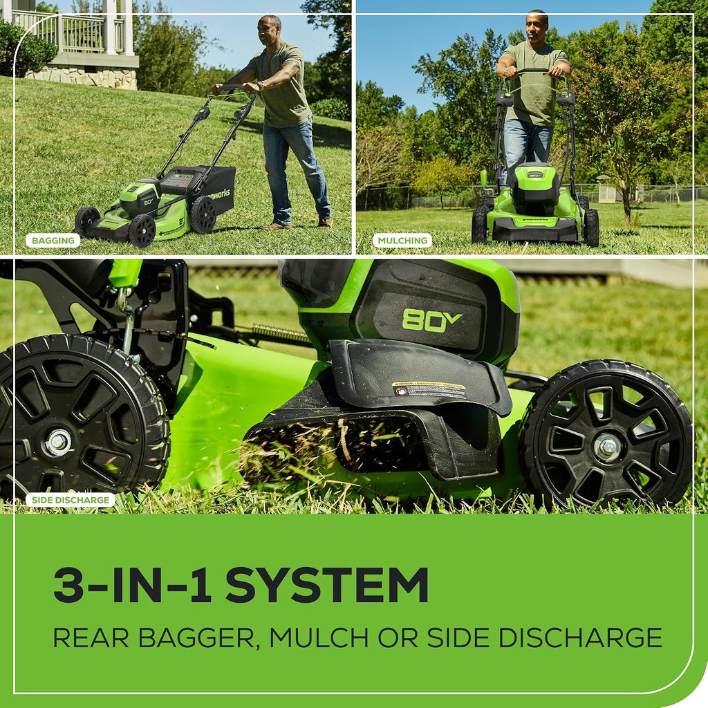 Greenworks 80V 21' Brushless Cordless (Self-Propelled) Lawn Mower (75+ Compatible Tools), 4.0Ah Battery and 60 Minute Rapid Charger Included