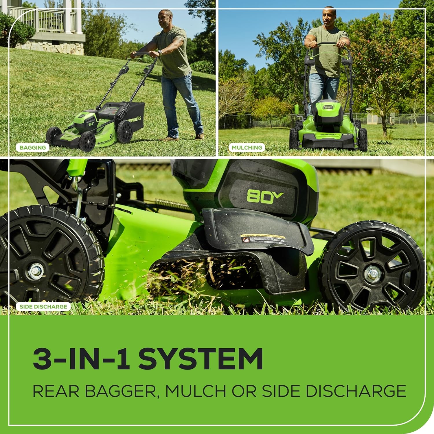 Greenworks 80V 21' Brushless (Self-Propelled) Cordless Electric Lawn Mower + (580 CFM) Axial Leaf Blower (75+ Compatible Tools), 4.0Ah Battery and 60 Minute Rapid Charger, Green and Black