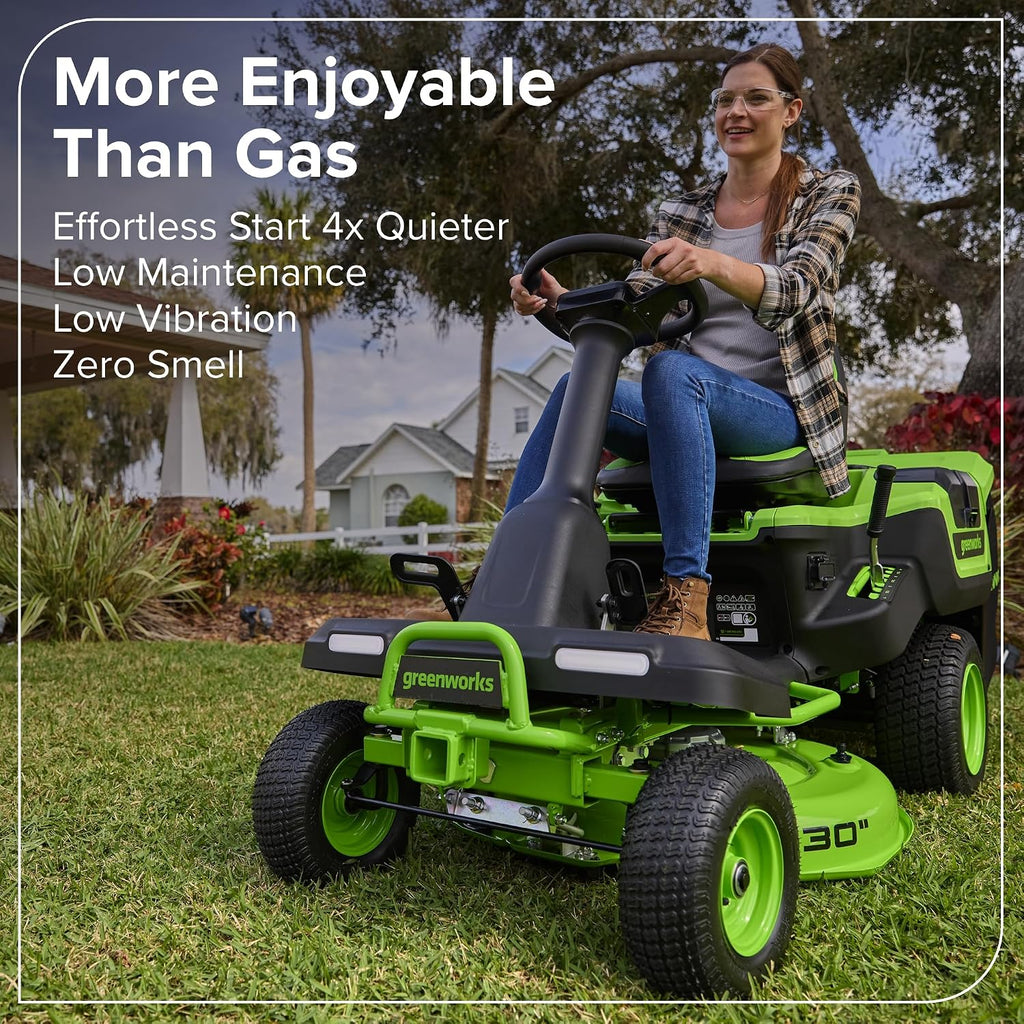 Greenworks 80V 30' Cordless Riding Lawn Tractor, (4) 6.0Ah Batteries and 600W Charger