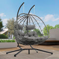 2 - Person Hanging Egg Chair with Stand, Steel Frame, for Outdoor & Indoor Use Double Wicker Egg Chair for Patio, Garden, or Balcony Light Gray