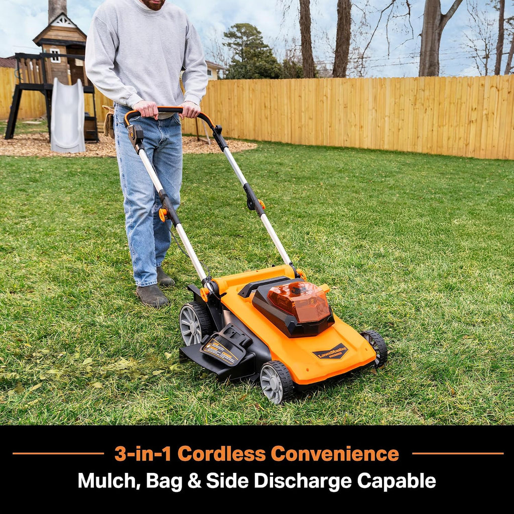 LawnMaster CLMF4821A Cordless Lawn Mower Brushless 48V MAX 21Inch 3-in-1 Function with 4X24V MAX 4.0Ah Battery and a Dual Charger