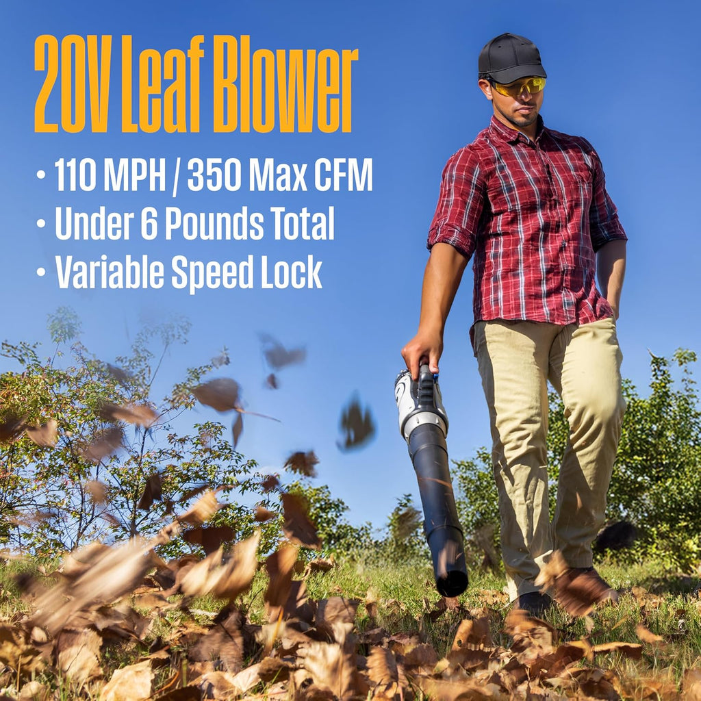 Westinghouse 20V Cordless Leaf Blower, 350 CFM, 110 MPH + 22' Cordless Hedge Trimmer, Dual-Action Steel Blades + 2-in-1 Cordless String Trimmer & Edger, 12' Cutting Path with 4.0Ah Battery & Charger