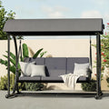 3 Seat Patio Swing with Canopy, Convertible Porch Swing Bed for Adults, Heavy Duty Outdoor Swing Chair with Stand for Backyard Garden Balcony, Thick Cushion, Gray