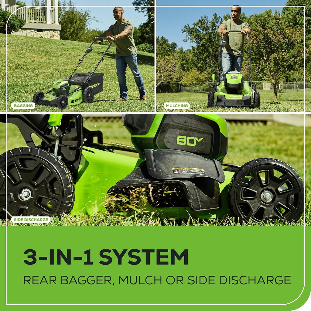 Greenworks 80V 21' Brushless Cordless (Push) Lawn Mower (75+ Compatible Tools), 4.0Ah Battery and 60 Minute Rapid Charger Included