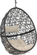 Sunnydaze Caroline Hanging Resin Wicker Egg Chair - 265-Pound Weight Capacity - Removable Beige Polyester Cushions