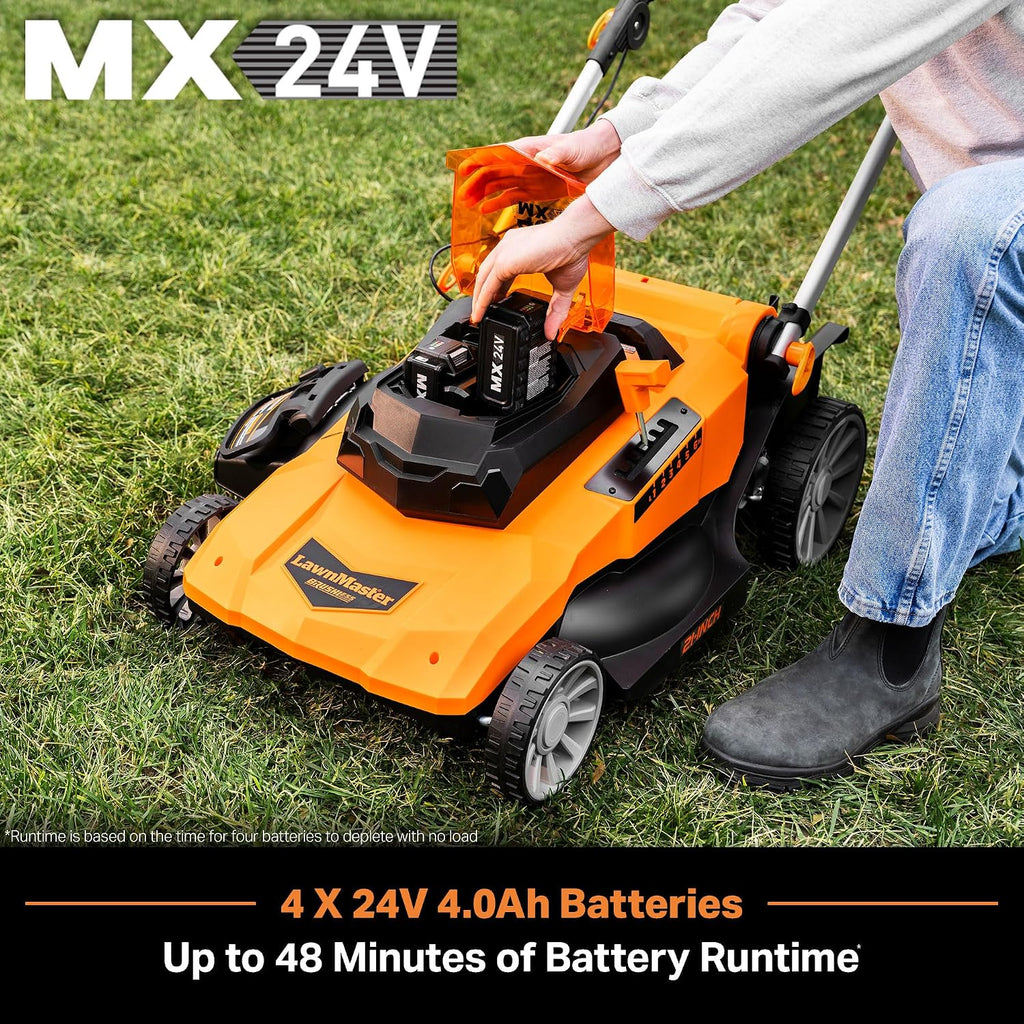 LawnMaster CLMF4821A Cordless Lawn Mower Brushless 48V MAX 21Inch 3-in-1 Function with 4X24V MAX 4.0Ah Battery and a Dual Charger