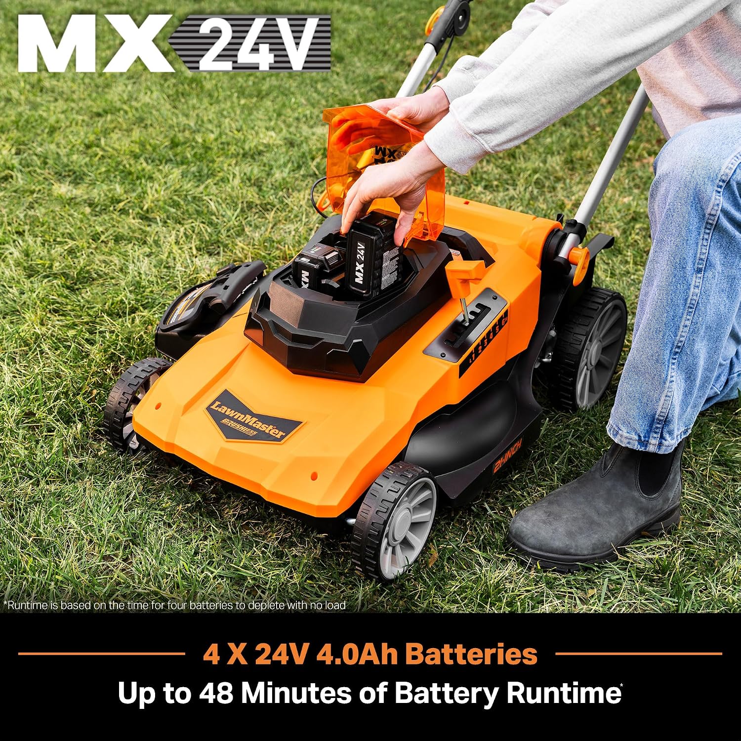 LawnMaster CLMF4821A Cordless Lawn Mower Brushless 48V MAX 21Inch 3-in-1 Function with 4X24V MAX 4.0Ah Battery and a Dual Charger