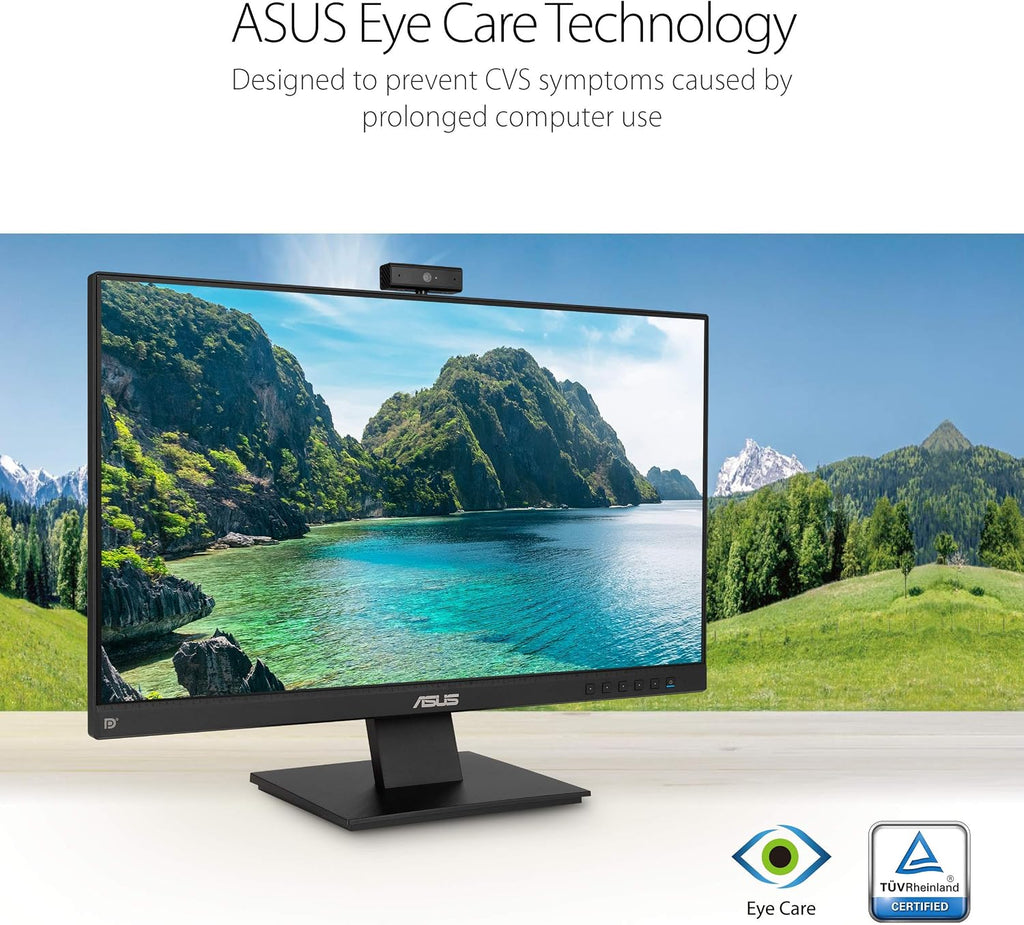 ASUS BE24EQK 24' Business Monitor with 1080P Full HD IPS, Eye Care, DisplayPort HDMI, Frameless, Built-in Adjustable 2MP Webcam, Mic Array, Stereo Speaker, Video Conference,Black