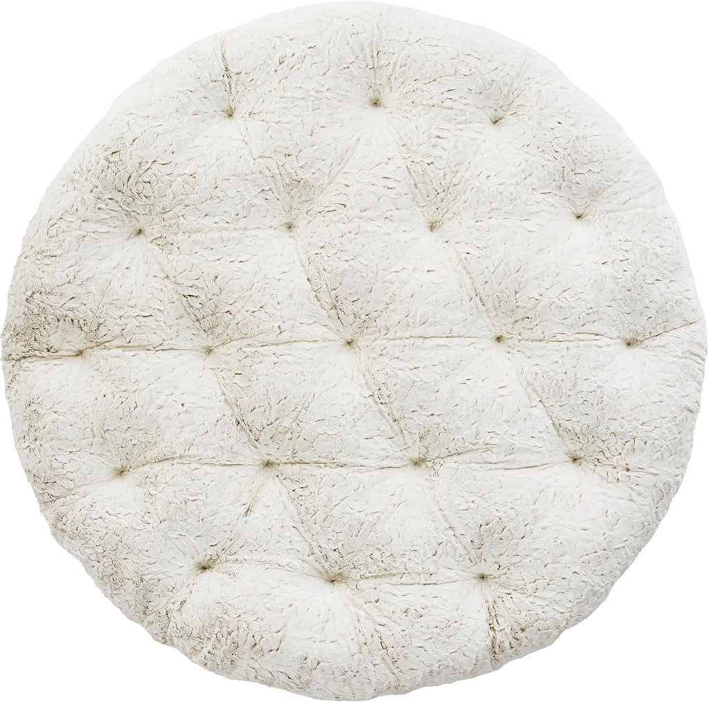 Sorra Home Tufted Papasan Cushion - Soft Bucket & Moon Chair Comfy Round Cushion - Floor Pillow with Plush Foam for Indoor Furniture (Frame Not Included) - Fauxchilla Fawn (48' x 48' x 4')