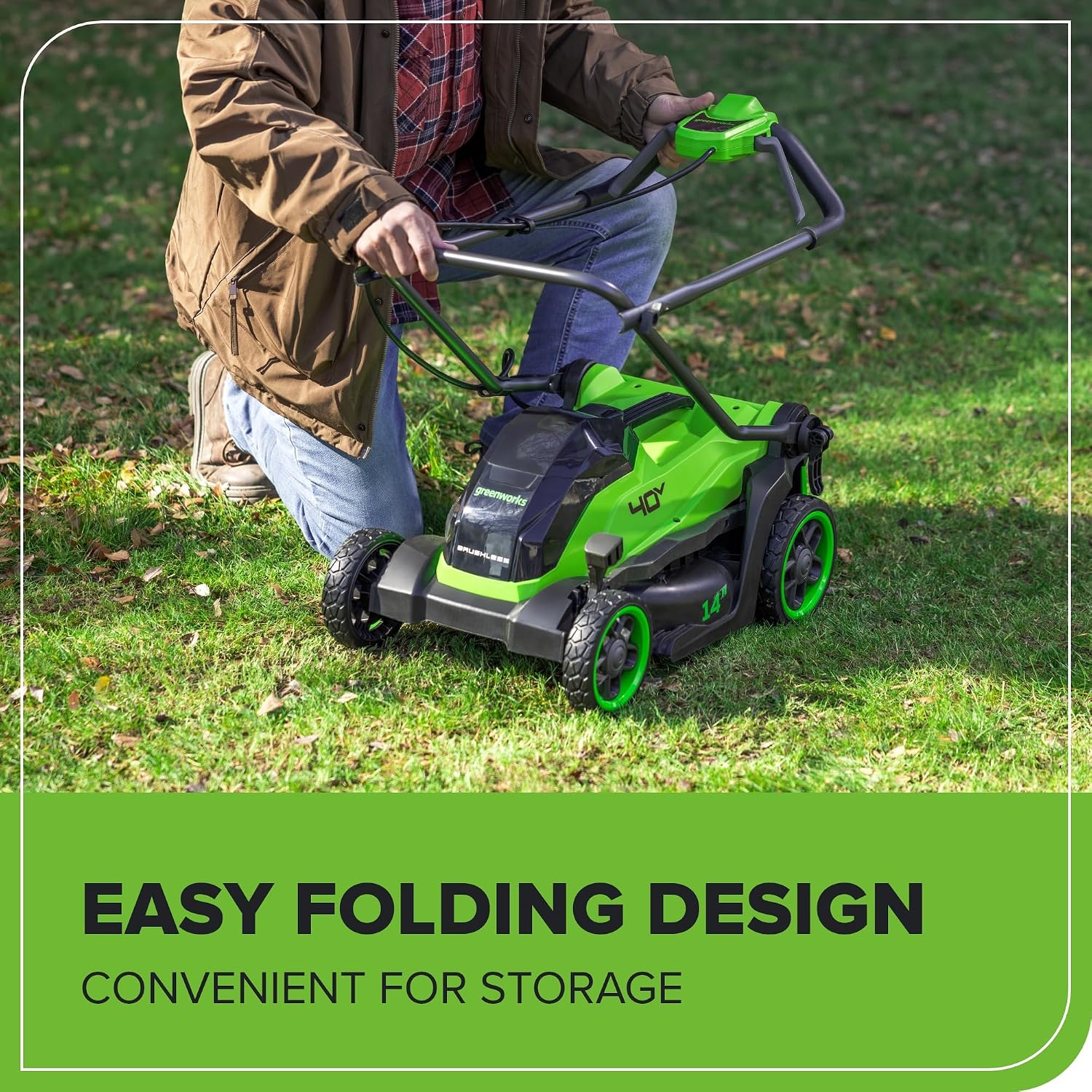 Greenworks 40V 14' Brushless (Push) Cordless Lawn Mower, 4.0Ah Battery and Charger