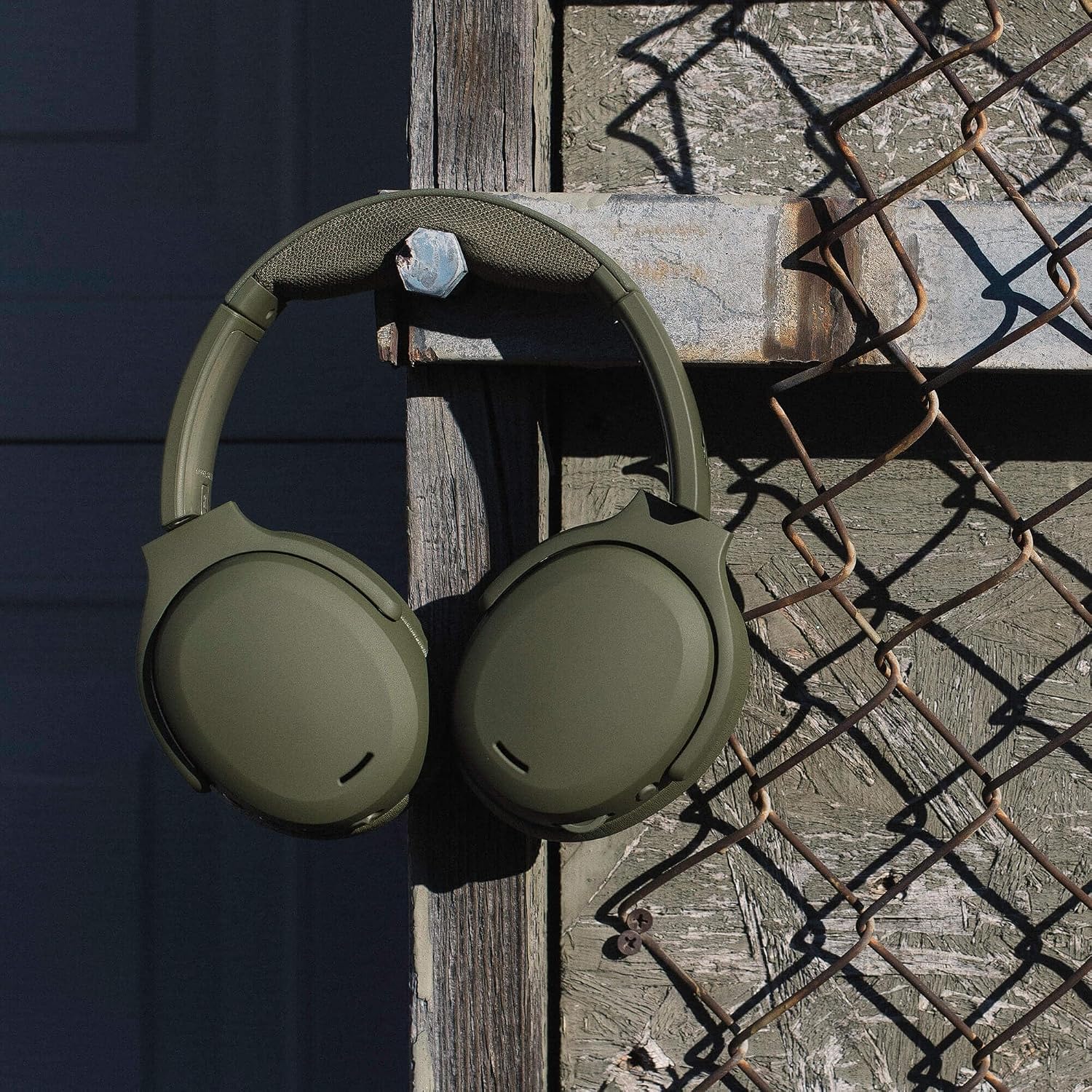 Skullcandy Crusher ANC 2 Wireless Over-Ear Bluetooth Headphones with Multi-Sensory Bass, Active Noise Cancelling, Up to 60 Hours Battery, Microphone for iPhone Android - Drab