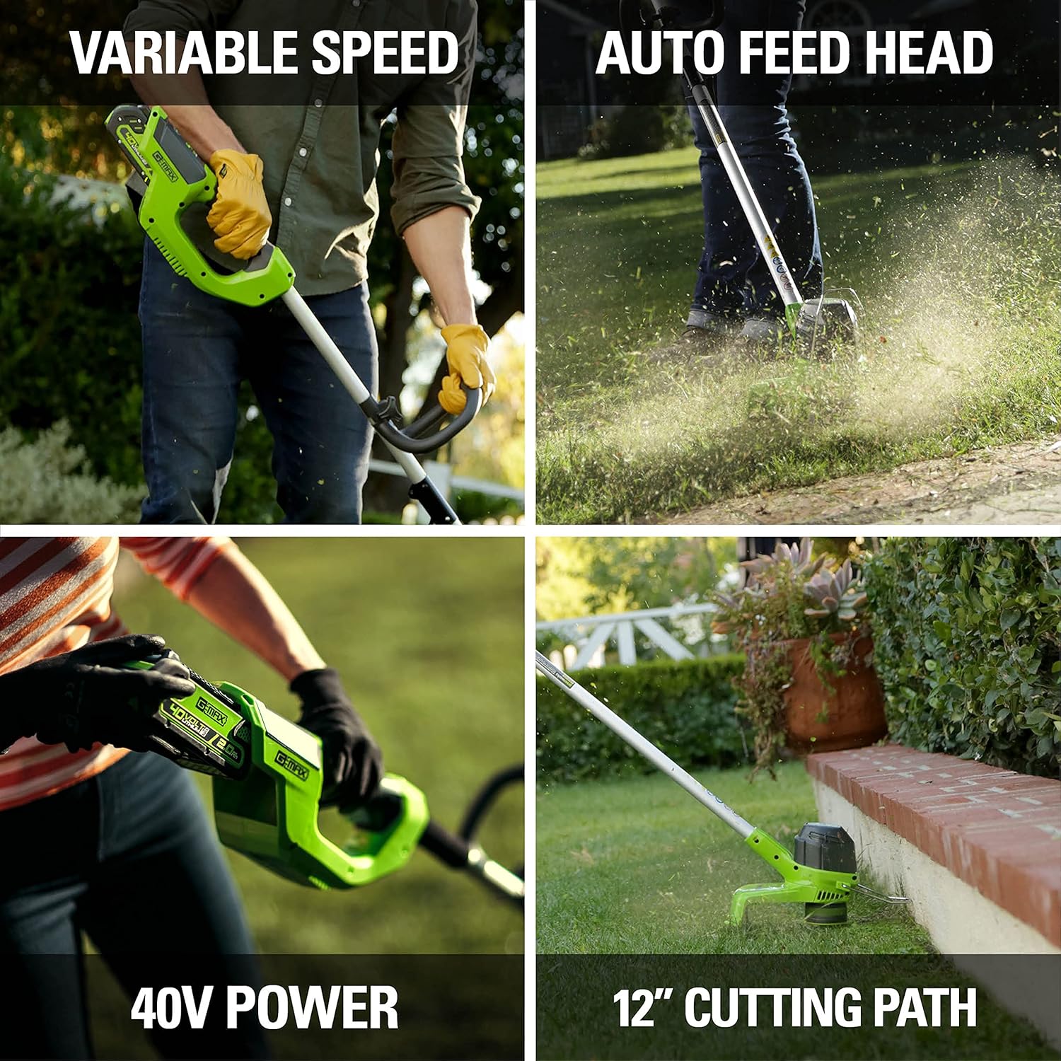 Greenworks 40V 12' Cordless String Trimmer, 0.065' Dual Line with Auto Feed, Variable Speed, Lightweight Weed Eater, 3-Year Warranty