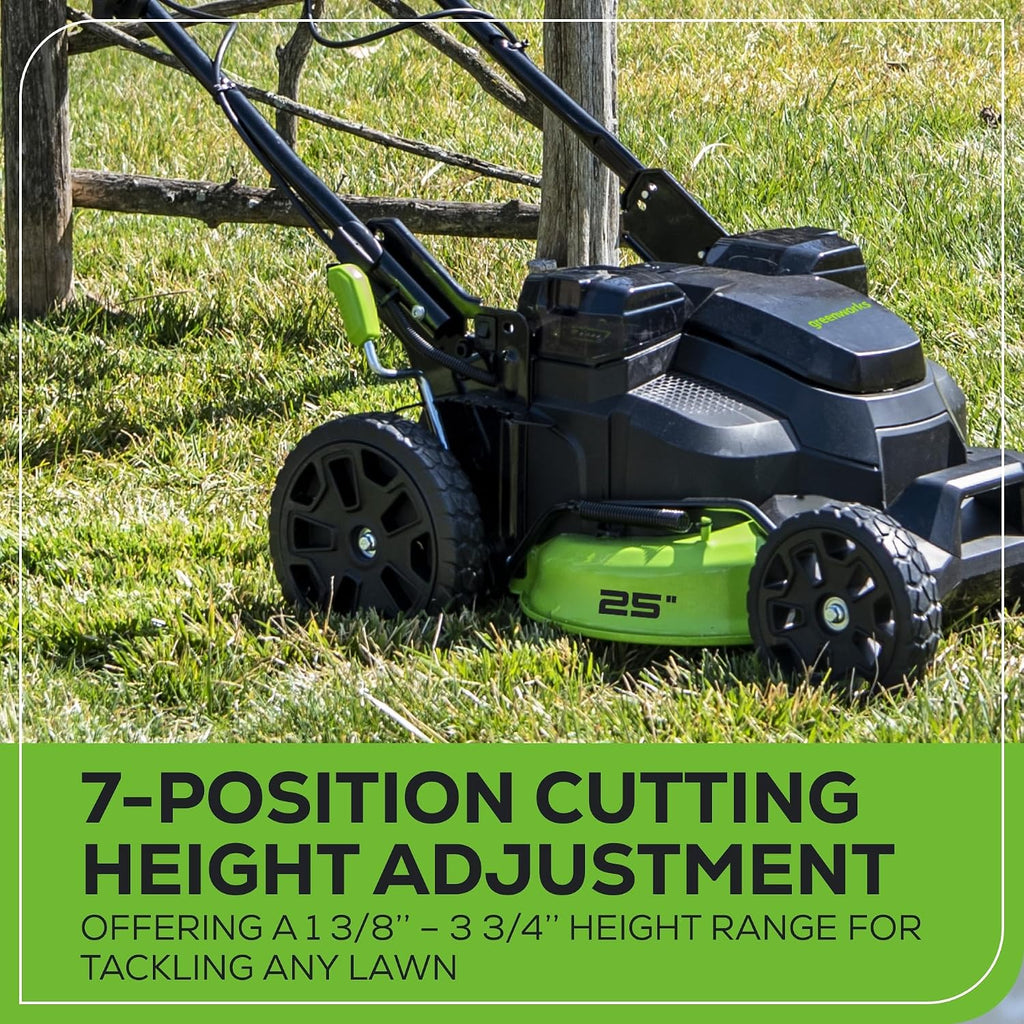 Greenworks 82V 25' Brushless (Self-Propelled) Cordless Lawn Mower, (2) 4.0Ah Batteries and Dual Port Rapid Charger (Great for Landscapers and Professionals)