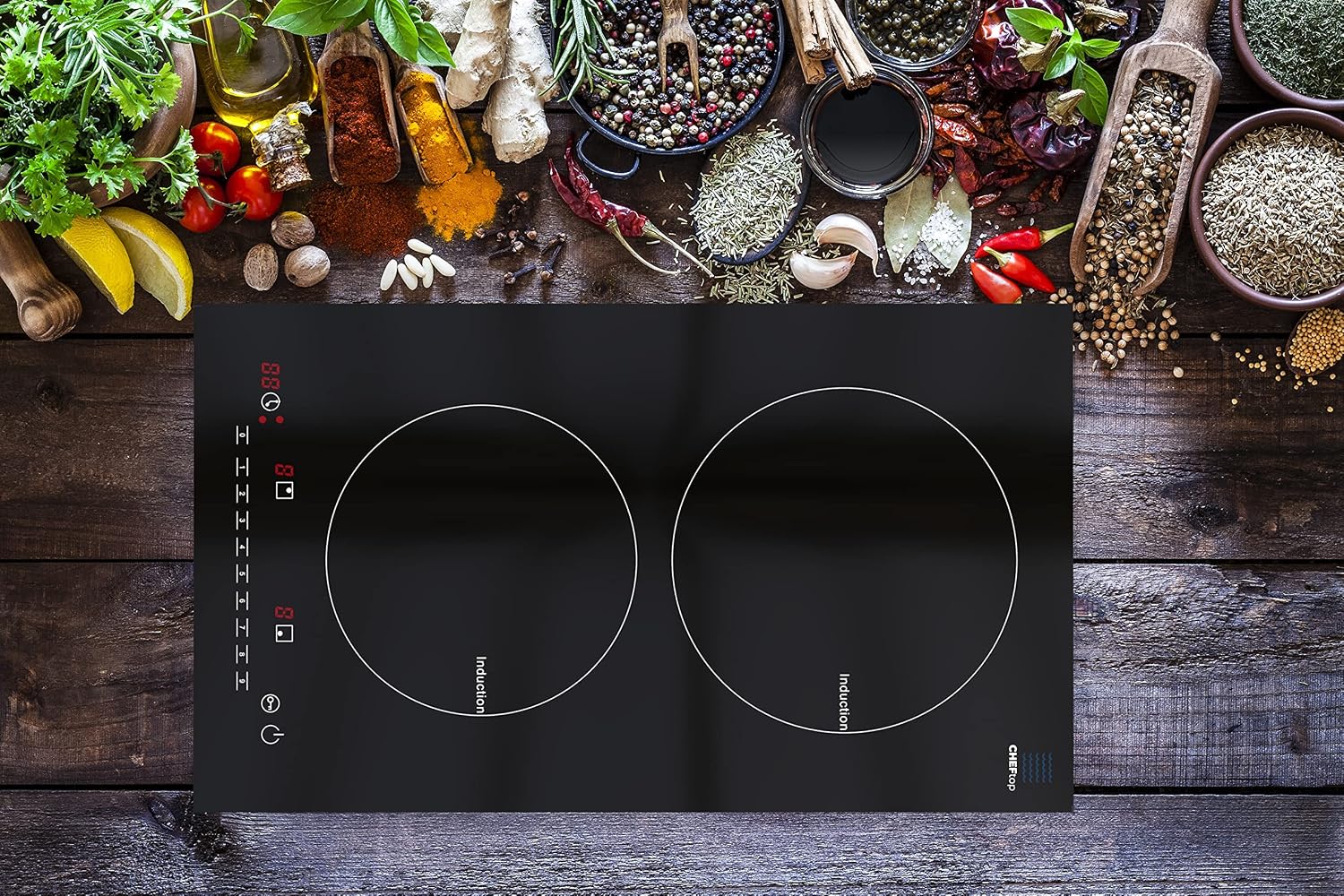 Cheftop Induction Cooktop Portable Induction Burners 120V Digital Ceramic Top with Kids Safety Lock,1800 Watt, Touch Sensor Control Multiple Cooking Zones & Levels (Double Burner (Vertical))