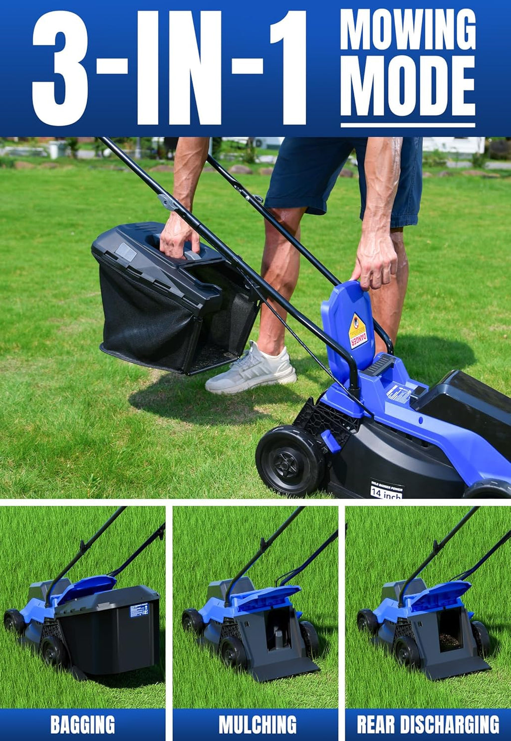 Wild Badger Power 40V 14″ Cordless Lawn Mower Brushless,5,445 sq ft/0.125 ac,1×4.0Ah Battery & Fast Charger, 5-Position Height,for Townhomes & Small Yards