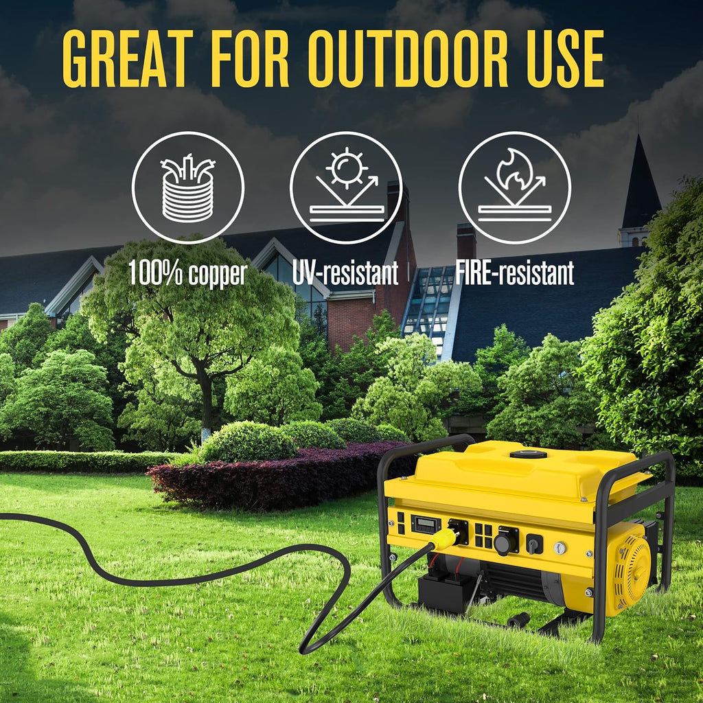 Houseables 30 Amp Generator Cord, L6-30 Extension Cord, L6-30R, L6-30P, 50 Feet, Generator Cable, 3 Prong, 250V Extension, 30amp, NEMA, Twist Lock, RV, Heavy Duty, 10 Gauge, 250 Volt, UL & ETL Listed
