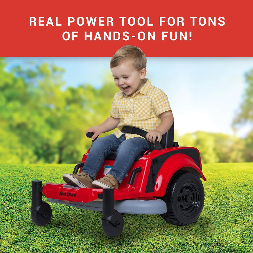 Kid Trax 12V Zero Turn Lawn Mower Jr. Ride on Toy - Riding Lawn Mower, Outdoor Toys, Kids Electric Car, Tractor Toy, Dual Handle, Twist and Turn, Speed to 2.5 MPH, Max Weight of 66lbs, Age 2-5, Red