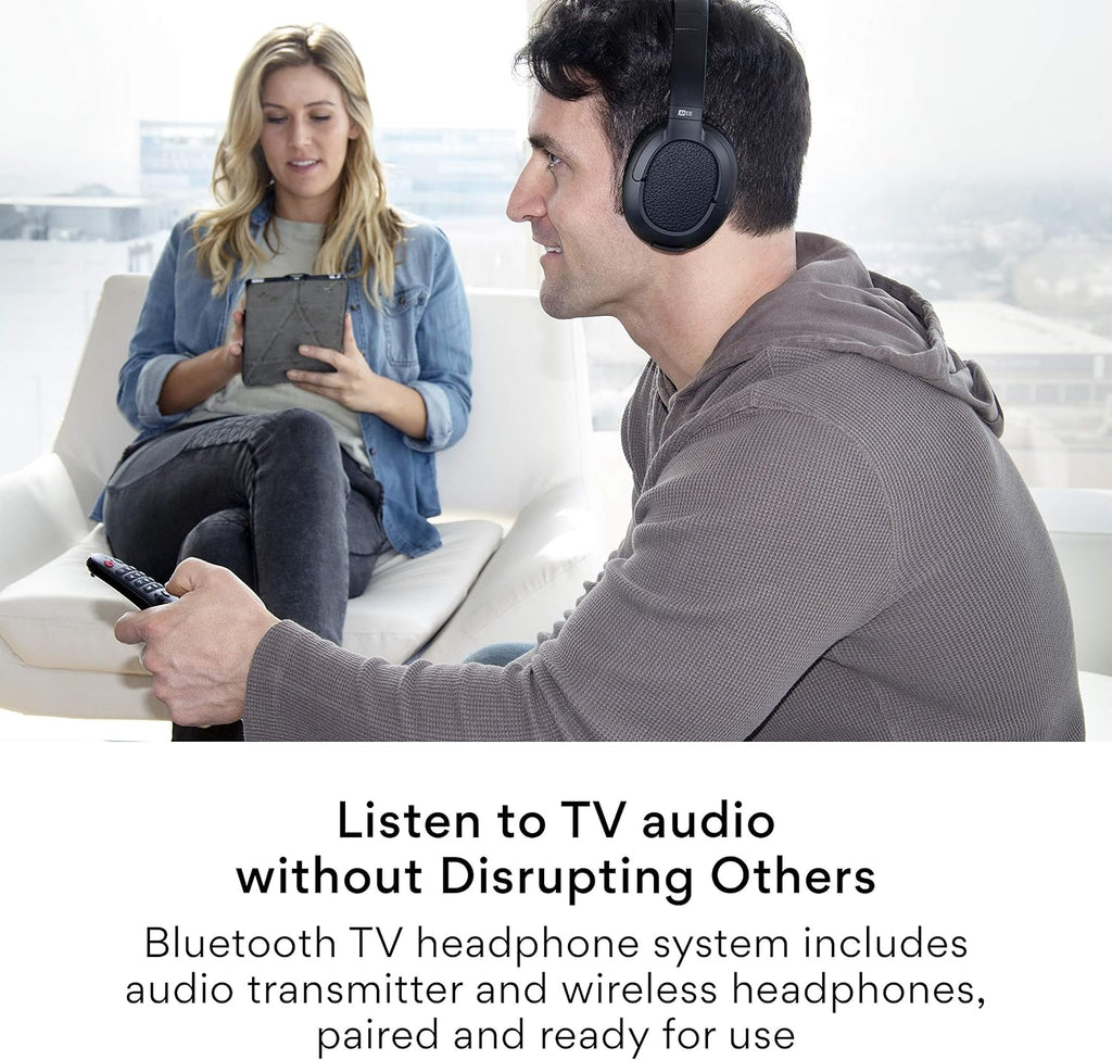 MEE Audio Connect T1CMA Bluetooth Over-Ear Wireless Headphones Headset for TV with no Audio Delay; Includes Transmitter (Optical/AUX/RCA) and CinemaEAR Audio Enhancement for Seniors & Hard of Hearing