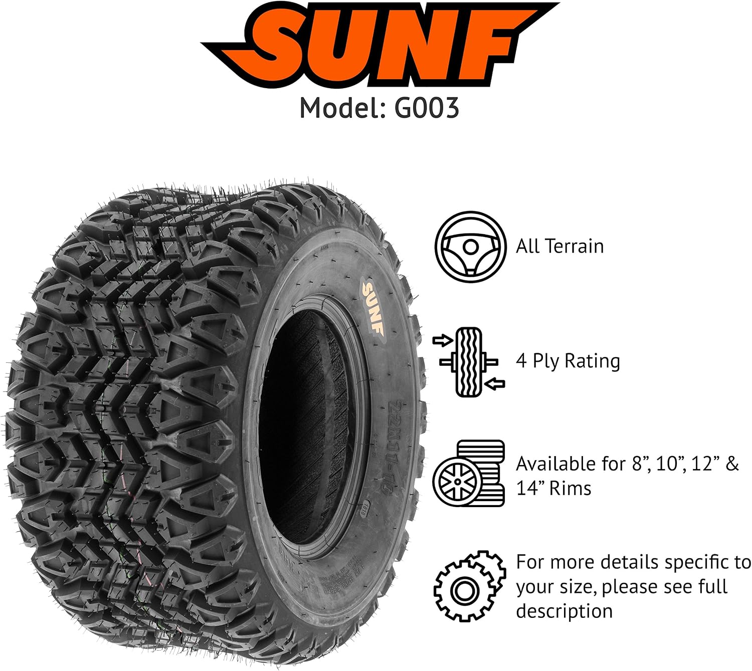 [Set of 2] SunF 23x11-10 23x11x10 ATV UTV Tires 4 Ply Golf Cart Lawn Mower Quad G003 [ Rim(s) NOT included ]