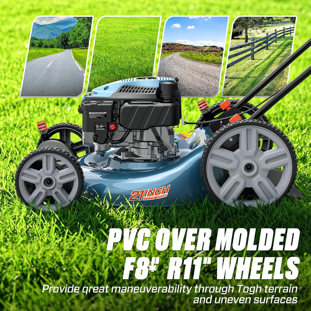 SENIX 144 cc Gas Lawn Mower, 21 inch 2-in-1 Push with Mulching and Side Discharge, 4-Cycle Engine, 6 Position Cutting Height Adjustment for Yard and Garden