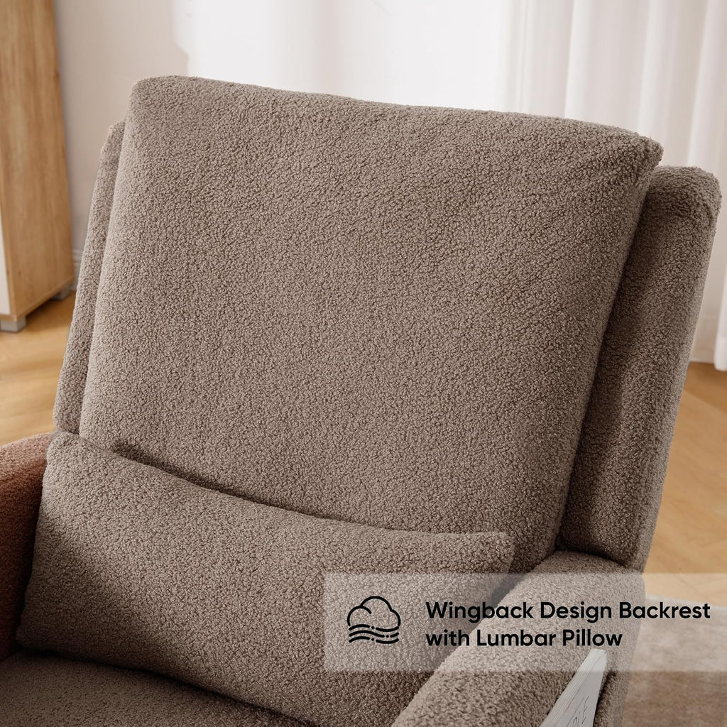HCHAIRH Rocking Chair Nursery, Teddy Nursing Rocking Chairs, Upholstered Nursery Glider Rocker Wingback Morden Rocking Chair with Lumbar Pillow for Mom Nursery, Living Room, Bedroom, Coffee