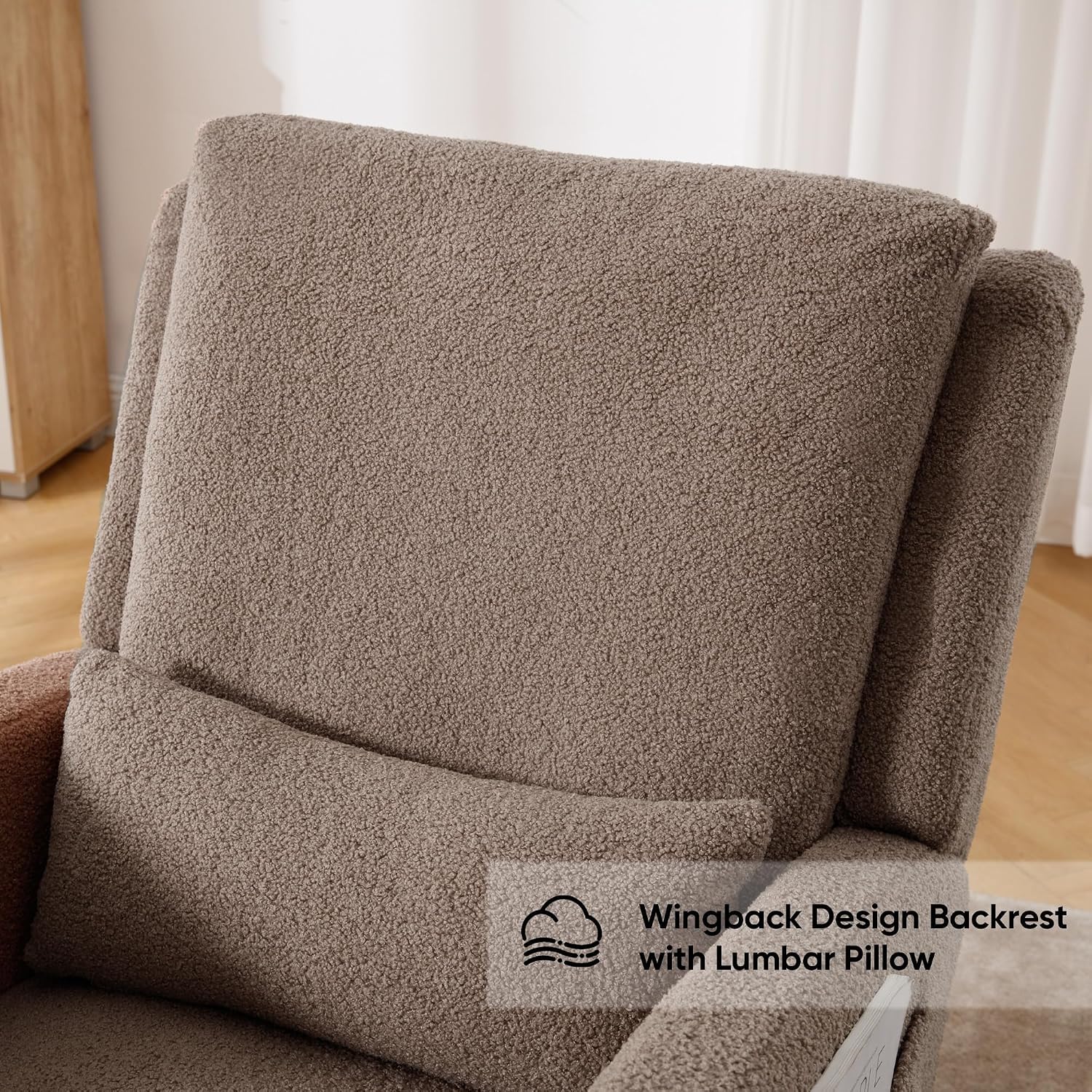 HCHAIRH Rocking Chair Nursery, Teddy Nursing Rocking Chairs, Upholstered Nursery Glider Rocker Wingback Morden Rocking Chair with Lumbar Pillow for Mom Nursery, Living Room, Bedroom, Coffee