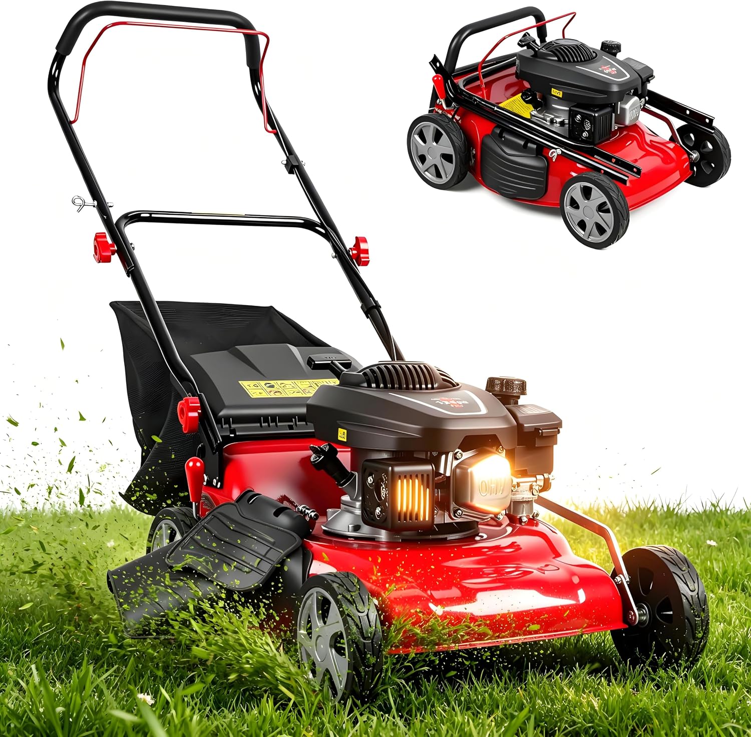 Foldable Self-Propelled Gas Lawn Mower with 131cc 4-Stroke Engine, 3-in-1(Bag/Mulch/Rear Discharge),8 Cutting Heights, Durable Steel Deck, Forced Air-Cooling System
