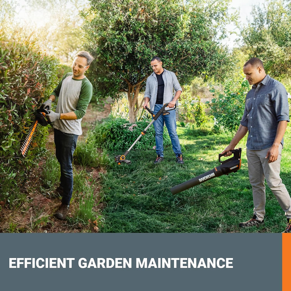 WORX 20V 12'' Cordless String Trimmer, 360 CFM Leaf Blower & 22'' Hedge Trimmer Combo, 2 Batteries & Charger Included, WG931