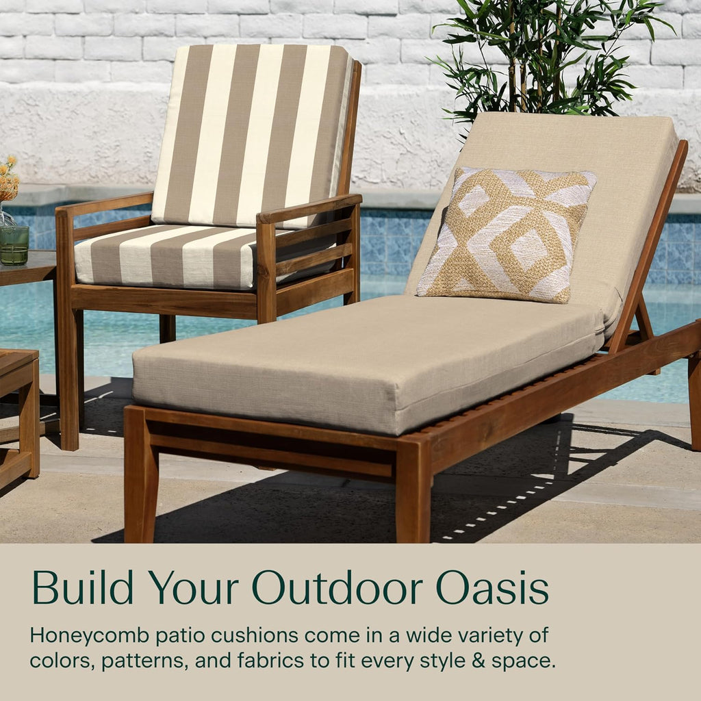 Honeycomb Outdoor Chaise Lounge Cushion for Patio Furniture, Water & Fade Resistant, Removable Cover, 24 x 73, Heritage Textured Solid Almond