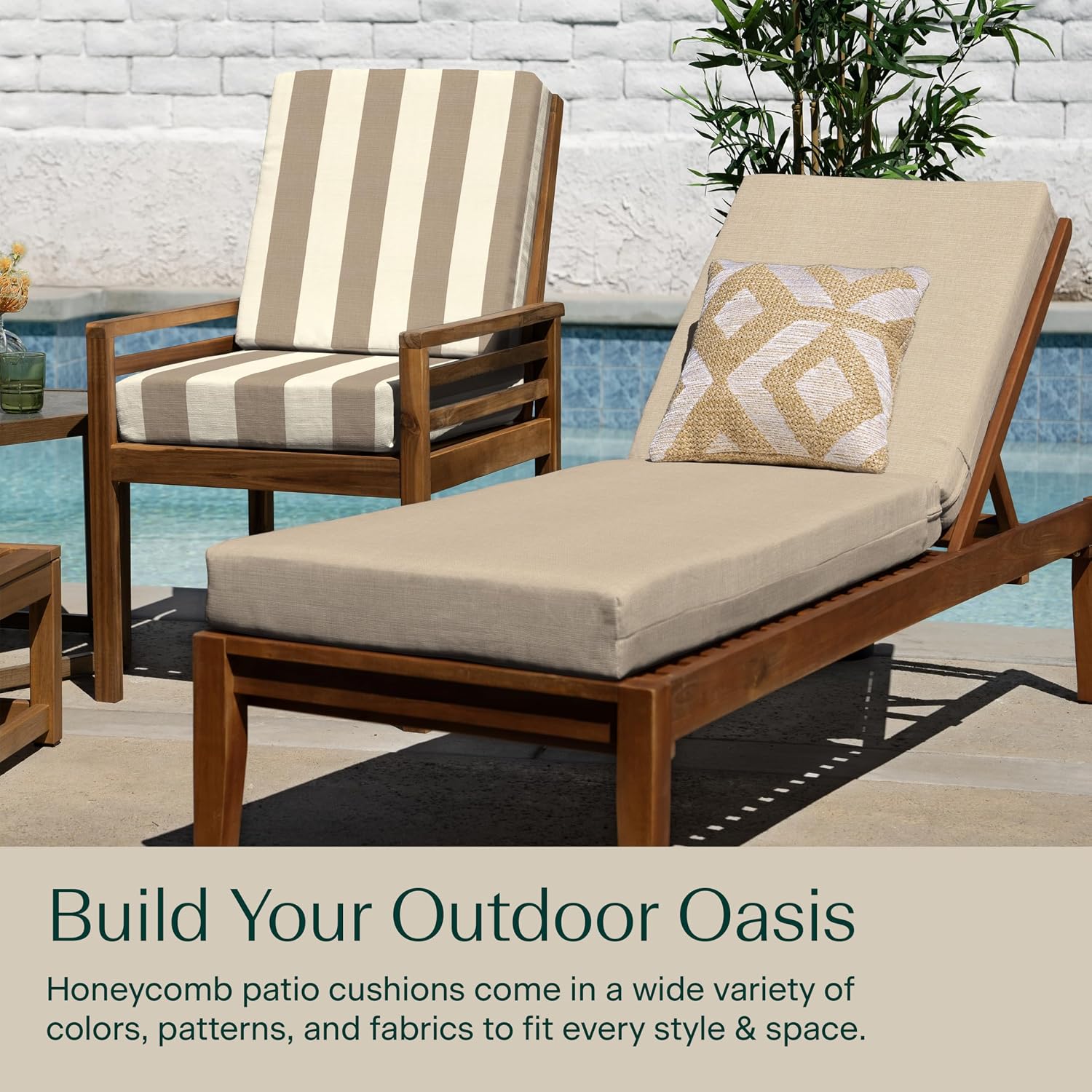 Honeycomb Outdoor Chaise Lounge Cushion for Patio Furniture, Water & Fade Resistant, Removable Cover, 26 x 80, Heritage Textured Solid Almond