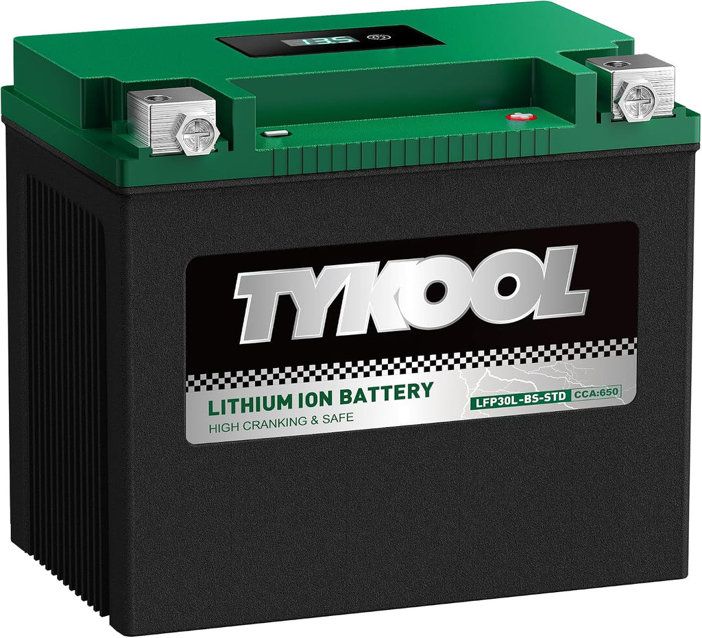 TYKOOL LFP30L-BS-STD 12V Lithium Battery, Replaces YTX30L-BS, 650CCA Fits for ATV UTV Motorcycle PWC, Compatible with Benelli 900cc Polaris Ranger 500 700 800 Sea-Doo GTX GTI, Digital Readout [- +]