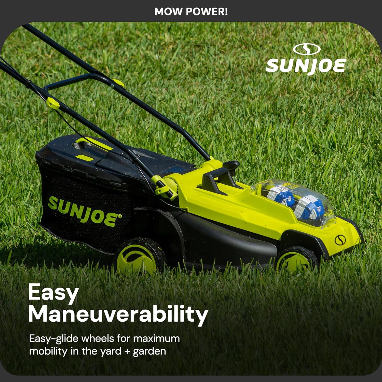 Sun Joe Cordless Electric Push Lawn Mower with 6-Position Height Adjustment, 11-Gal Bag, 17-Inch Cutting Width - Heavy-Duty Yard Trimmer for Gardening Care and Maintenance, 24V-X2-17LM
