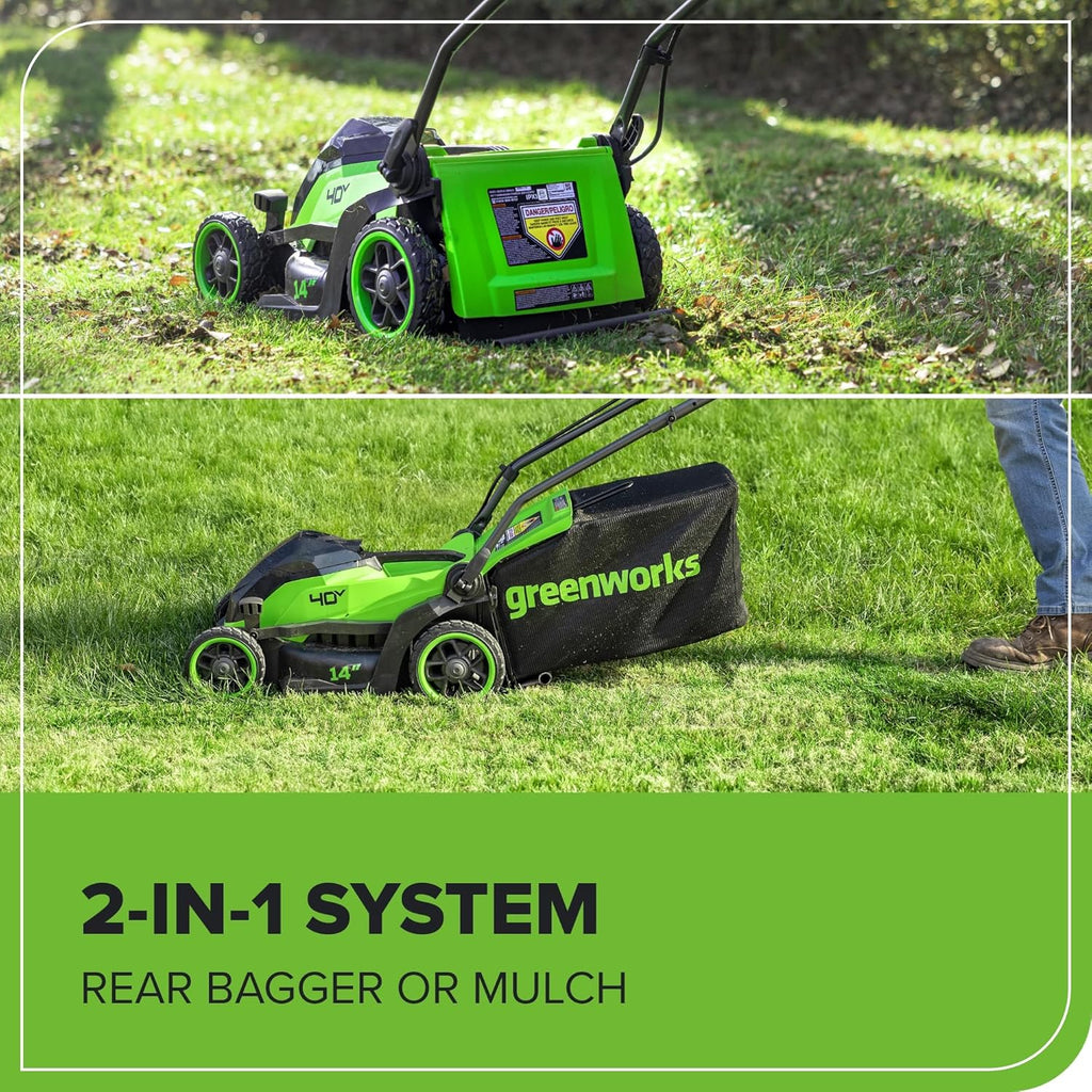 Greenworks 40V 14' Brushless (Push) Cordless Lawn Mower, 4.0Ah Battery and Charger