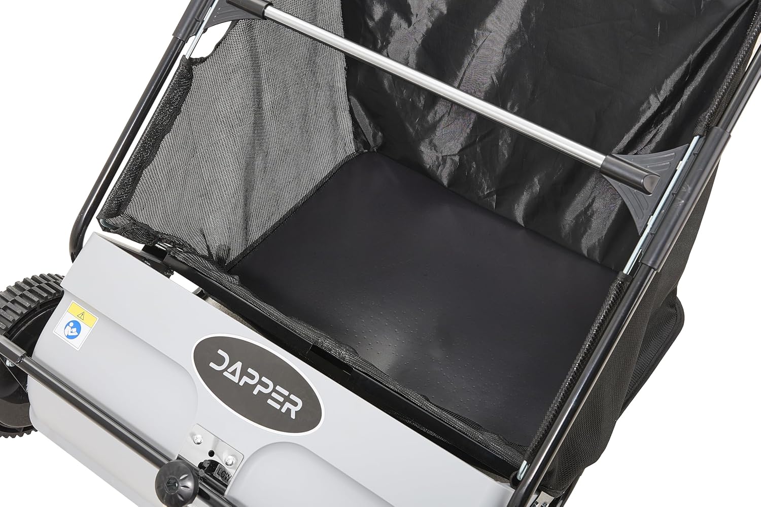 Dapper Supply 26-Inch Push Lawn Sweeper, Grass, Lawn and Leaf Cleanup Collector with Large 7 cu. ft. Hopper Bag, and Dual Spinning Brushes, Grey