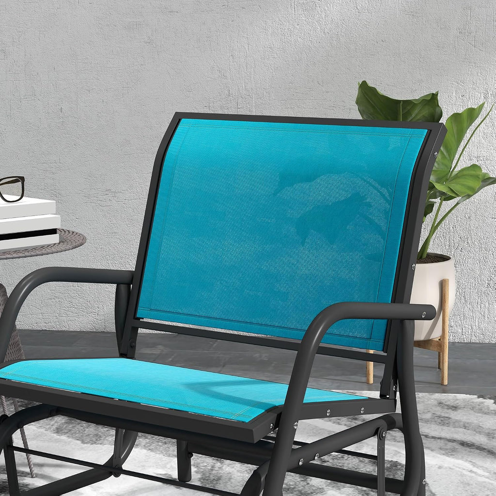 Outsunny Porch Glider Set of 2, Metal Frame Swing Glider Chair with Breathable Mesh Fabric, Curved Armrests and Steel Frame for Garden, Poolside, Backyard, Balcony, Blue