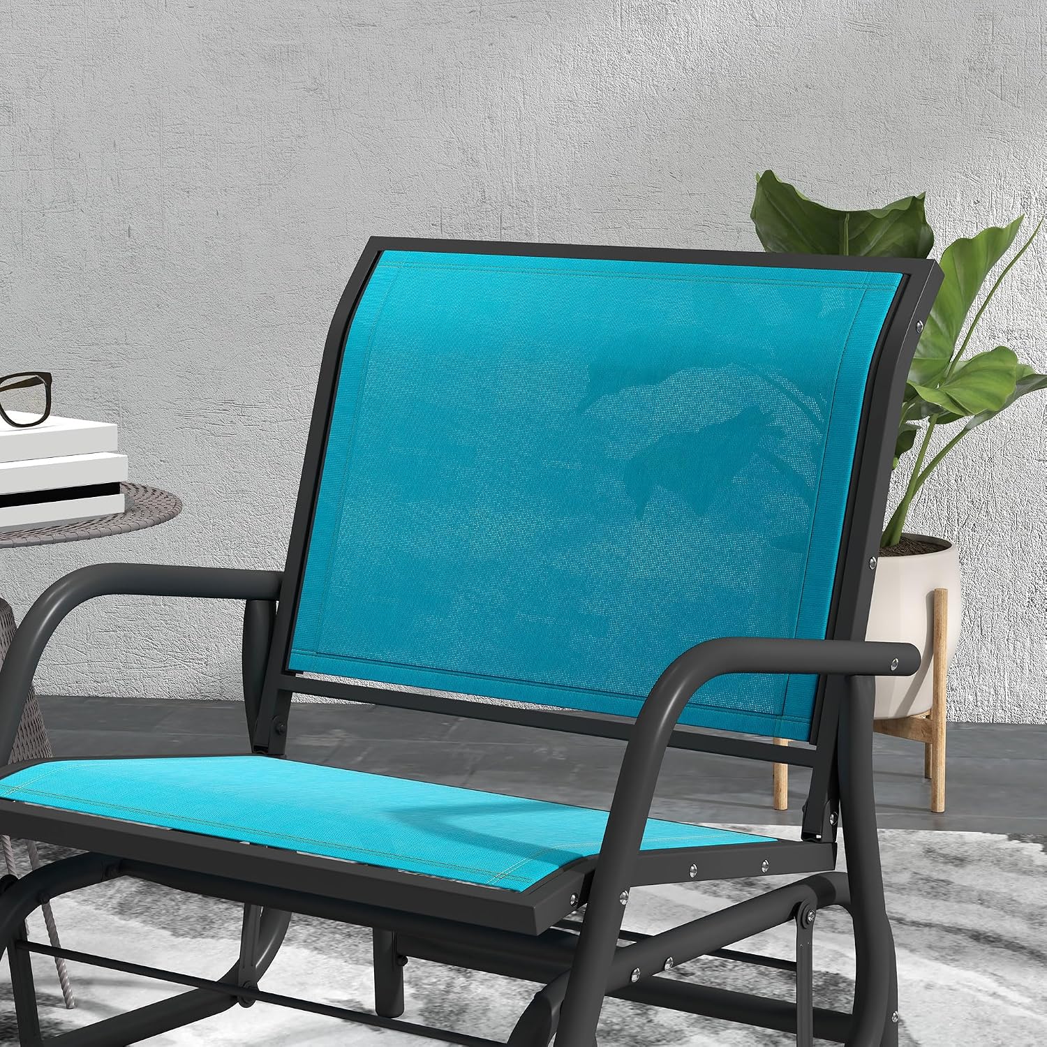 Outsunny Porch Glider Set of 2, Metal Frame Swing Glider Chair with Breathable Mesh Fabric, Curved Armrests and Steel Frame for Garden, Poolside, Backyard, Balcony, Blue