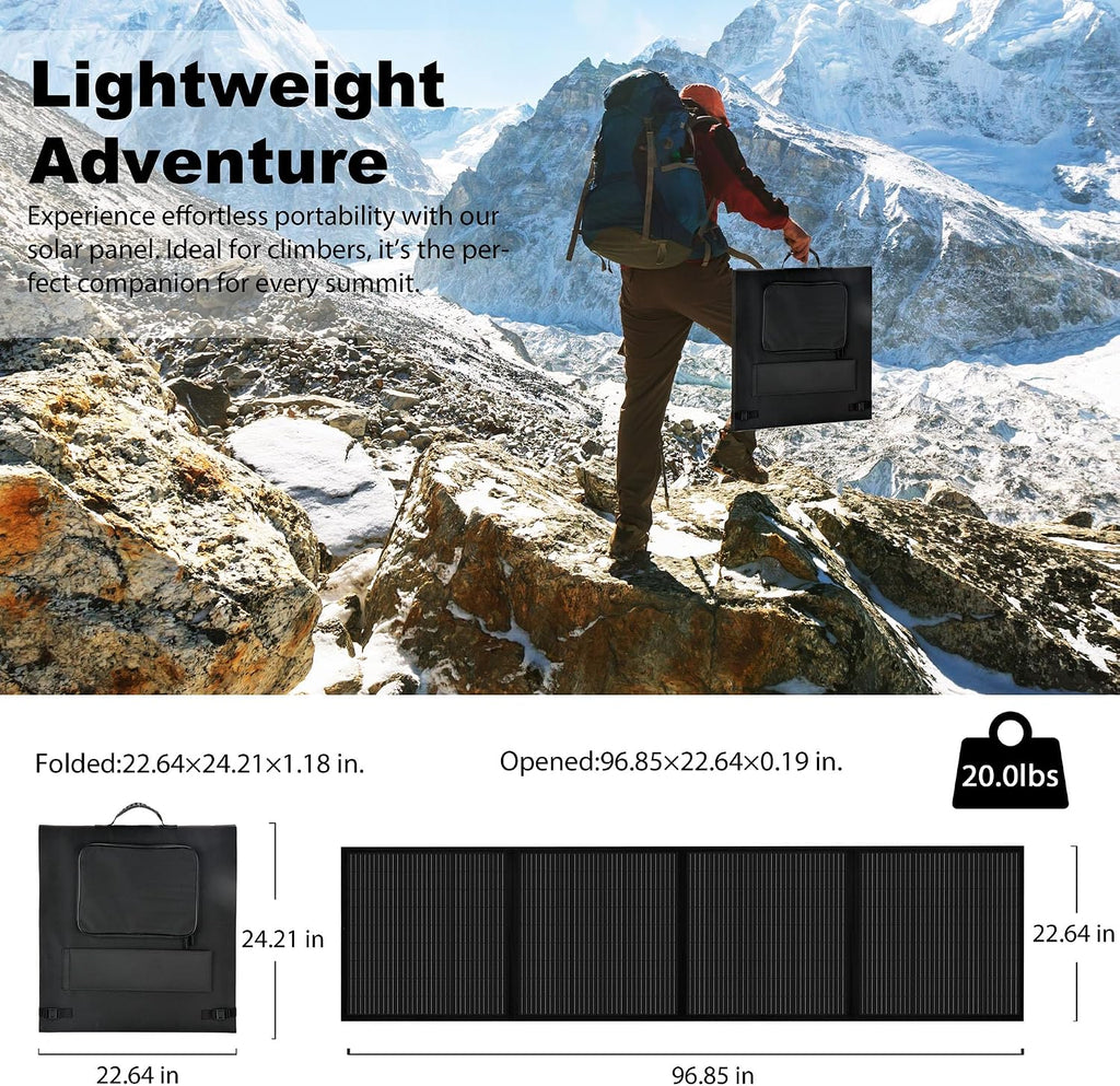 Portable 200 Watt 12V Foldable Solar Panel with Adjustable Kickstands and Waterproof IP65 Design for Power Station, Travel, Outdoor Camping, RVs, and Off-Grid Applications