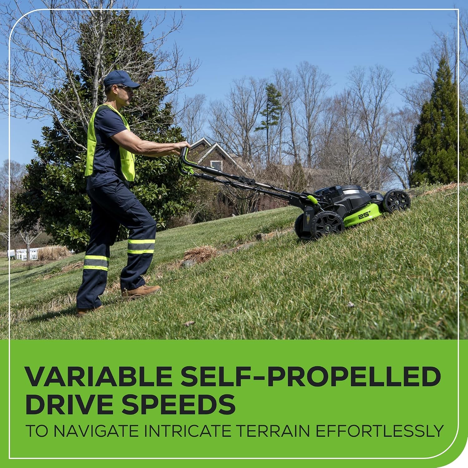 Greenworks 82V 25' Brushless (Self-Propelled) Cordless Lawn Mower, (2) 4.0Ah Batteries and Dual Port Rapid Charger (Great for Landscapers and Professionals)