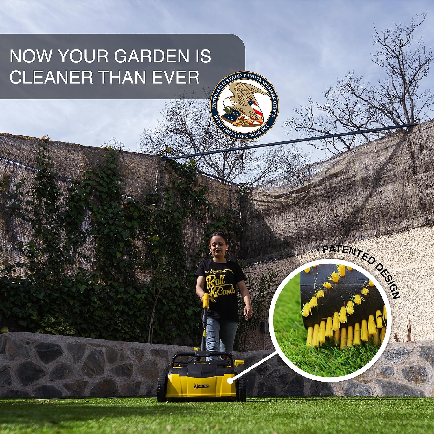 Artificial Turf Sweeper by Roll & Comb, Corded Electric Lawn Rake for Artificial Grass, Cool Gardening Gift, 25 Liter Leaf Collector, Model 302e, 19.8lb.
