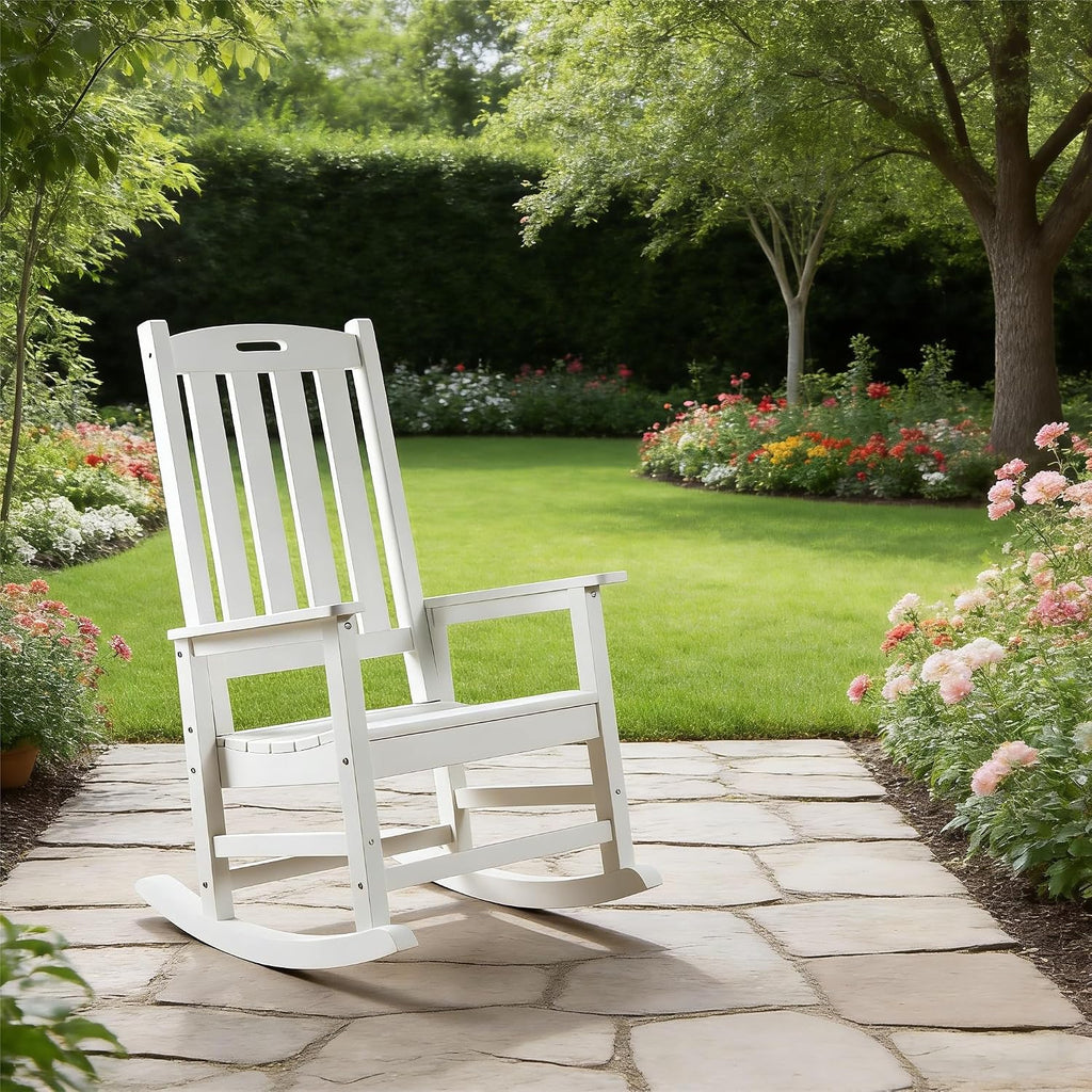 Psilvam Oversized Outdoor Rocking Chair Set of 2, Porch Rocker with 21' Wide Seat and 32' Tall Backrest, Pre-Assembled with Most Components for Effortless Installation (White)