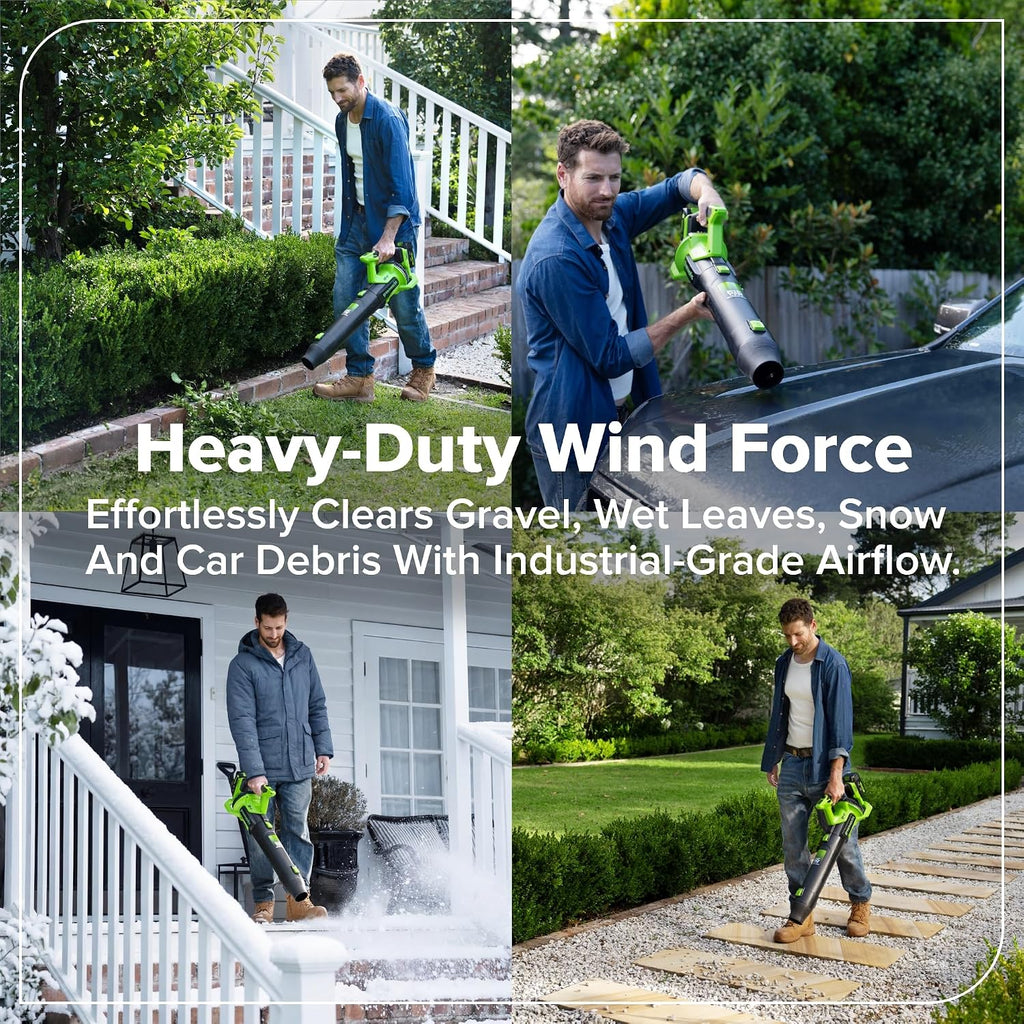 Greenworks 24V (515 CFM / 130 MPH) Brushless Axial Leaf Blower, High-Power for Job Site, Garage and Workshop Cleanup, Battery and Charger Not Included
