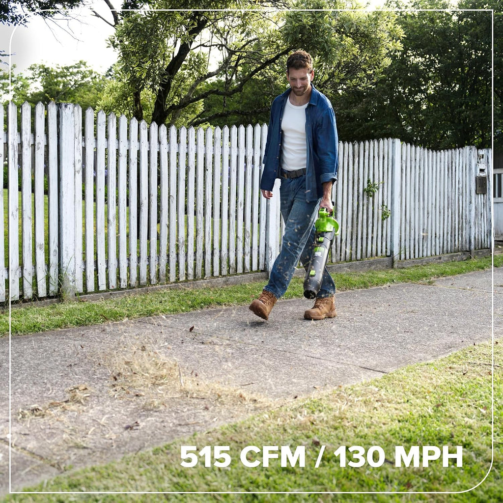Greenworks 24V (515 CFM / 130 MPH) Brushless Axial Leaf Blower, High-Power for Job Site, Garage and Workshop Cleanup, Battery and Charger Not Included