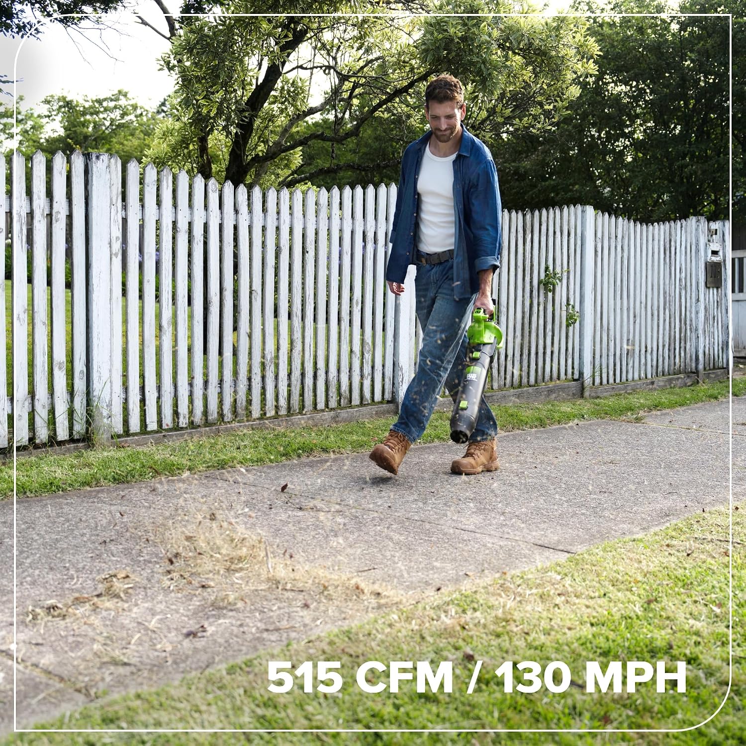Greenworks 24V (515 CFM / 130 MPH) Brushless Axial Leaf Blower, High-Power for Job Site, Garage and Workshop Cleanup, Battery and Charger Not Included