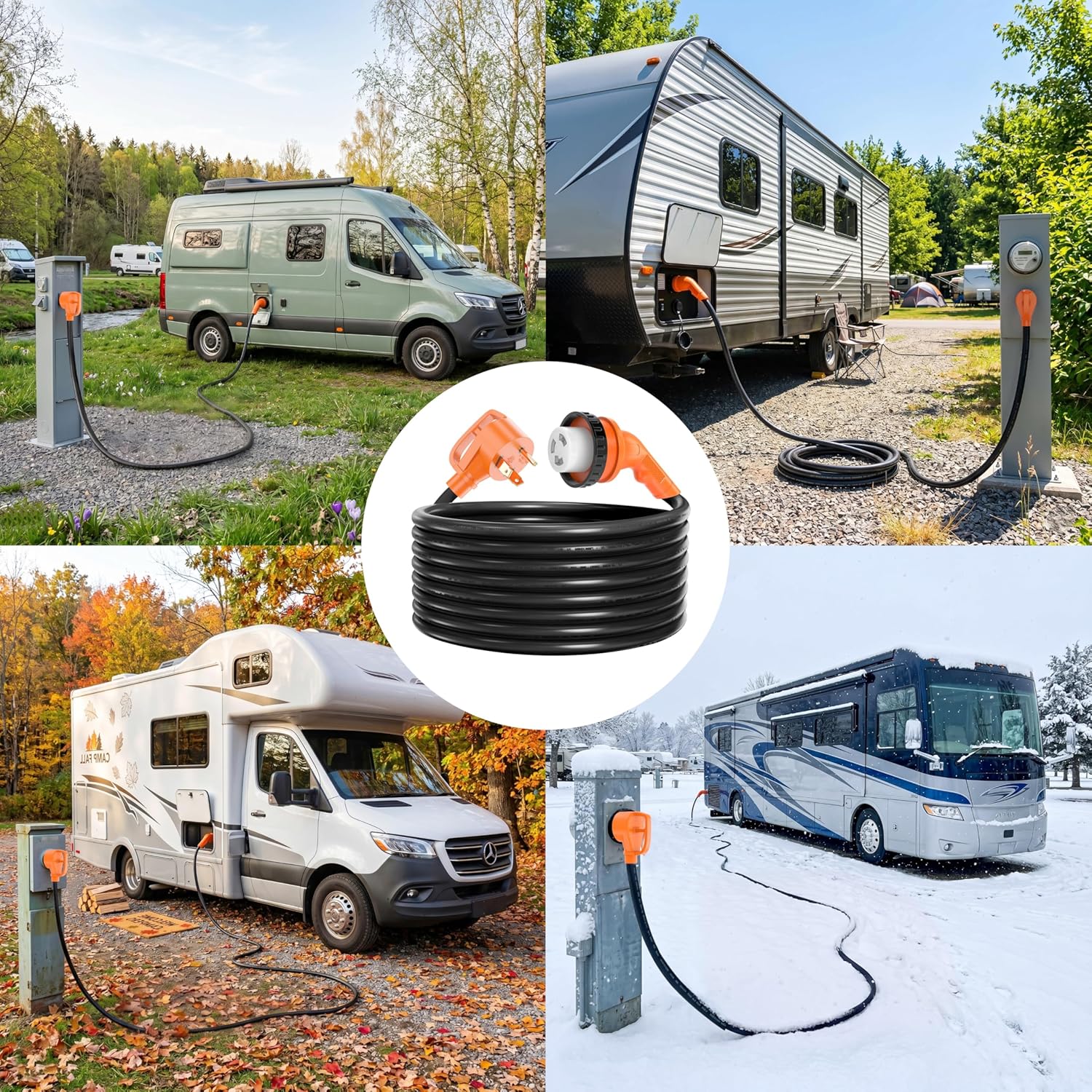 30 Amp 100 Feet RV Power Cord with 135° Designed Handle and Twist Locking Connector, Heavy Duty 10 Gauge STW Pure Copper Wire, NEMA TT-30P to L5-30R with Cord Organizer for RV Trailer Campers