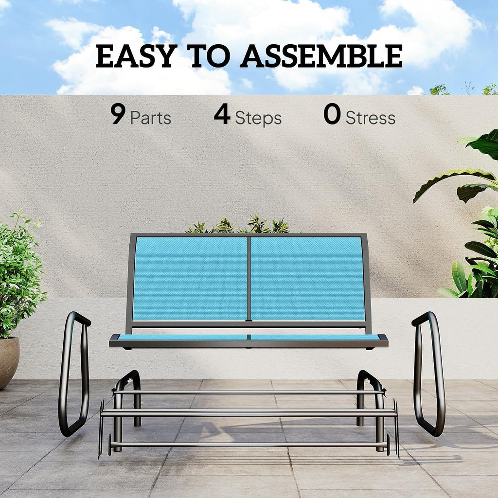 Outsunny 2-Person Outdoor Glider Bench, Patio Double Swing Rocking Chair Loveseat w/Powder Coated Steel Frame for Backyard Garden Porch, Blue