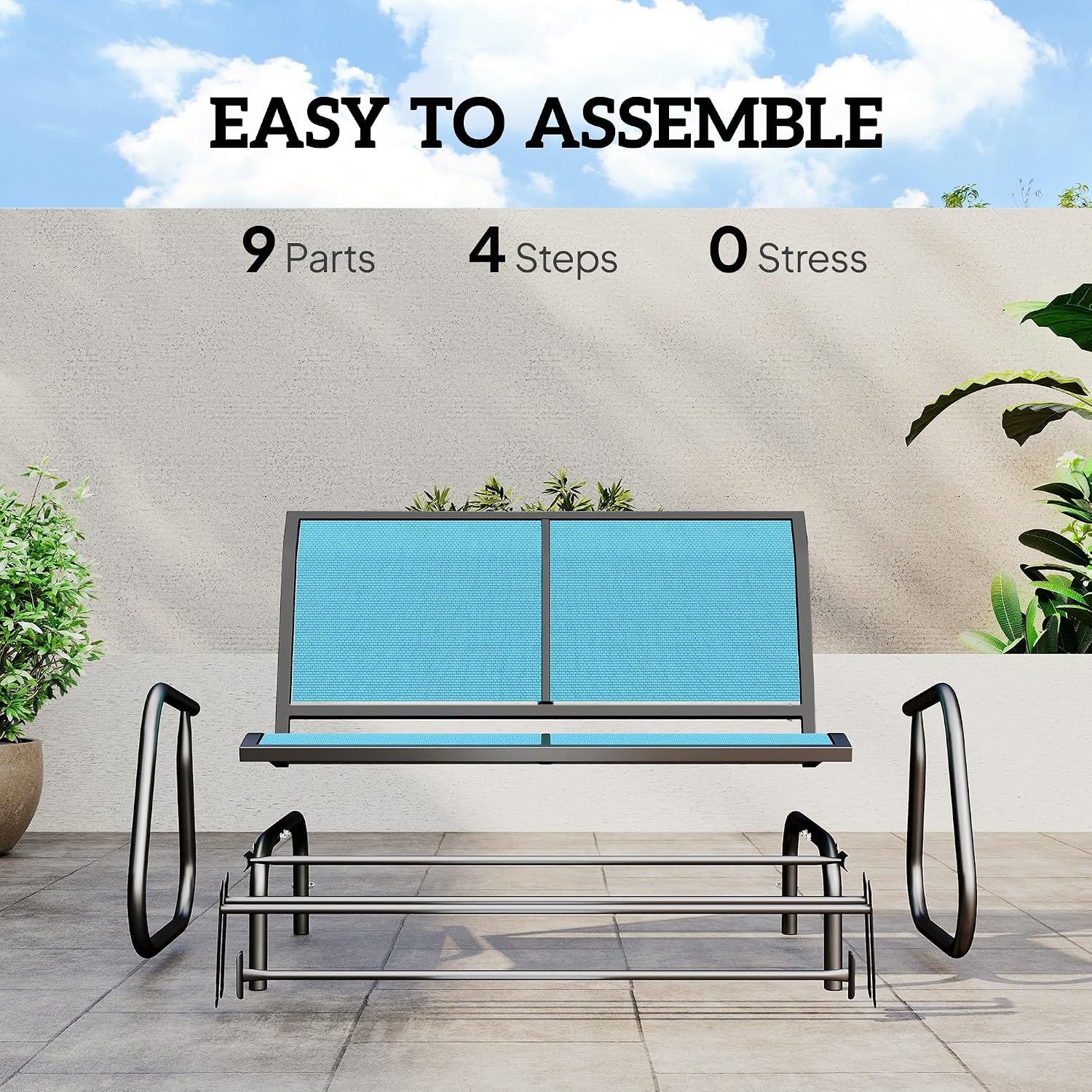 Outsunny 2-Person Outdoor Glider Bench, Patio Double Swing Rocking Chair Loveseat w/Powder Coated Steel Frame for Backyard Garden Porch, Blue