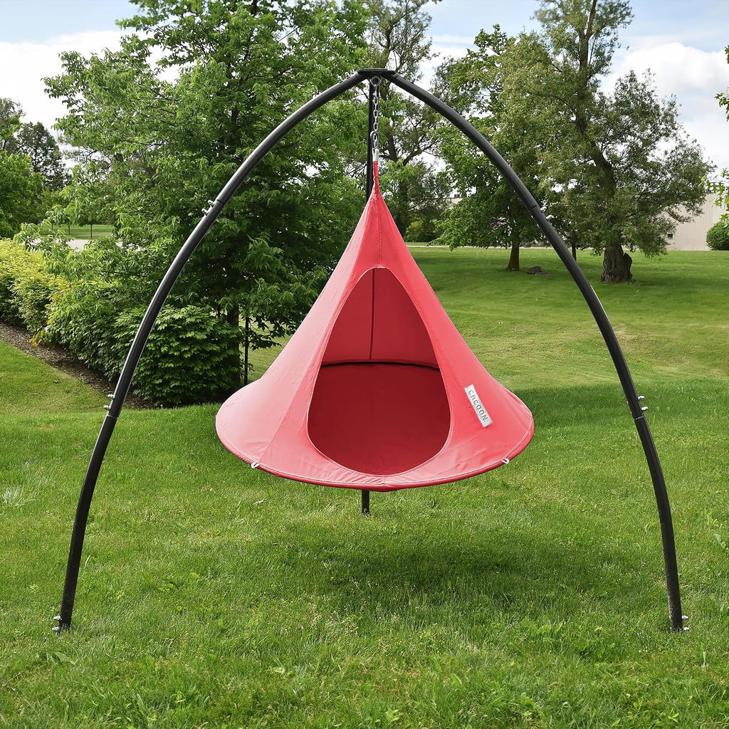 Single Cacoon Hanging Chair – Cozy Indoor/Outdoor Hammock with Polyester Canvas, 440 lb Capacity, Includes 18ft Rope & Carabiner (Bonfire Red)
