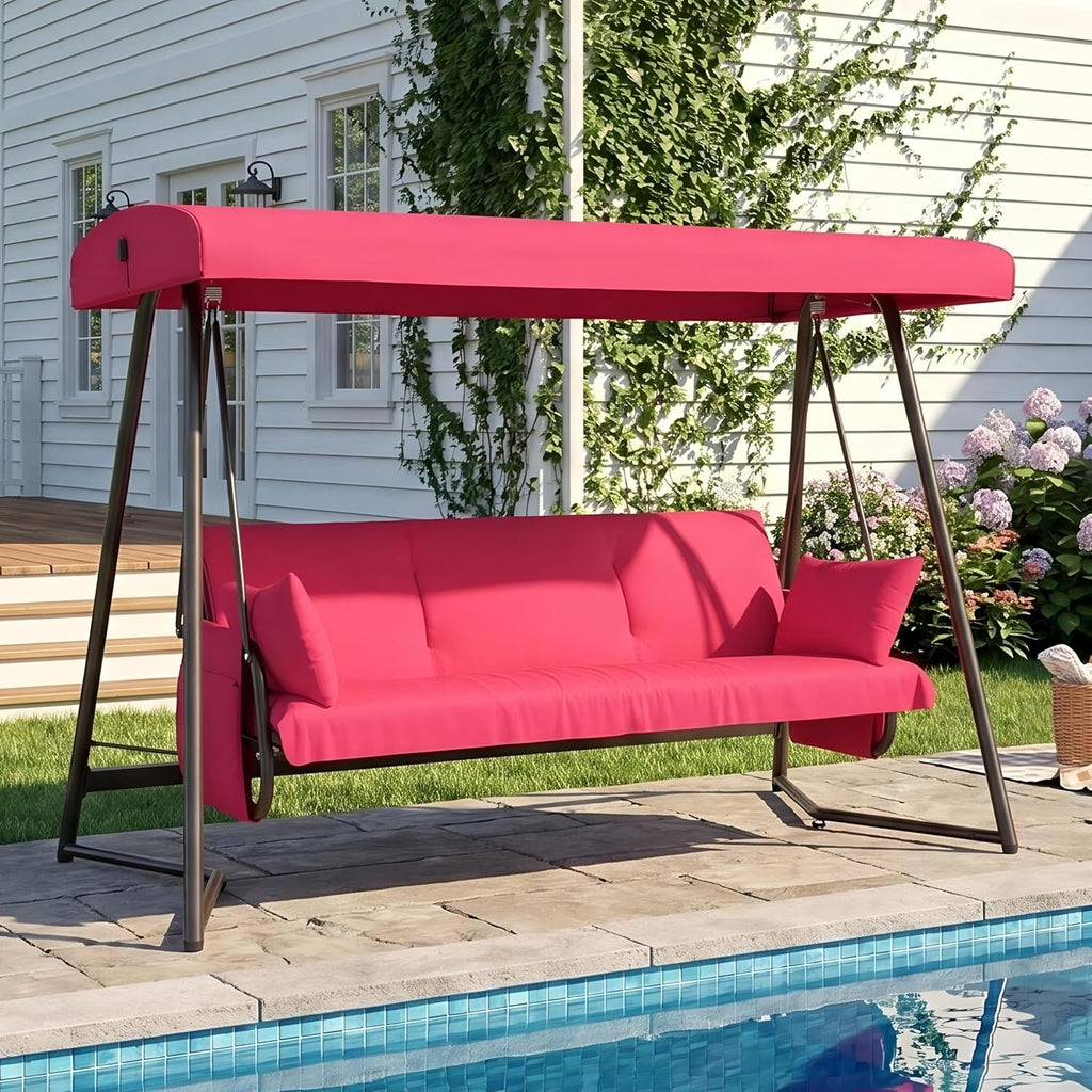 3-4 Person Oversized Outdoor Porch Swing with Adjustable Backrest Canopy,2-in-1 Swing Bed 800 lbs Capacity,Patio Swing with Removable Cushions for Yard Garden Poolside Balcony