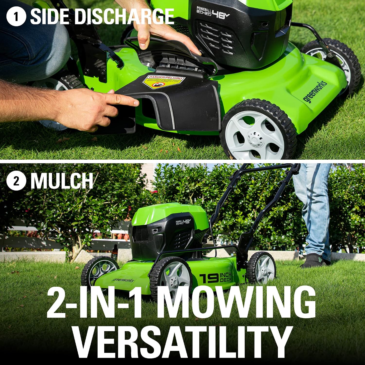 Greenworks 48V (2 x 24V) 19' Brushless Cordless (Push) Lawn Mower (125+ Compatible Tools), (2) 4.0Ah Batteries and Dual Port Rapid Charger Included
