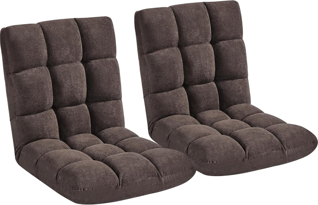Yaheetech Floor Folding Chair with Back Support, Padded Folding Gaming Sofa Chair with 14 Adjustable Backrest, Adults Couch Recliner, Floor Seating Lounge Chair, Armless Meditation Chair, Brown, 2PCS